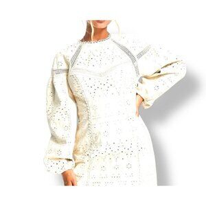 ASOS Design Cream Ivory Embroidered Balloon Sleeve Lined Dress Women’s Size 10